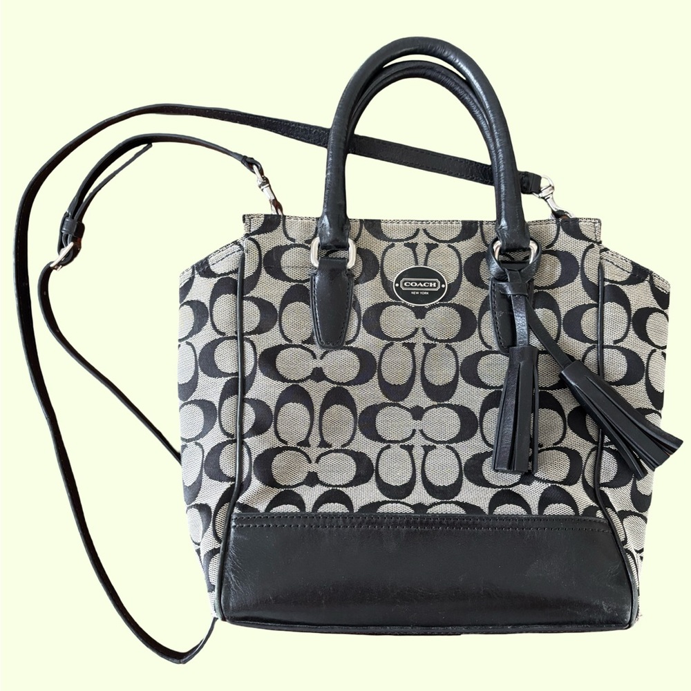 Coach Black and Cream Signature Mini Tanner Crossbody bag